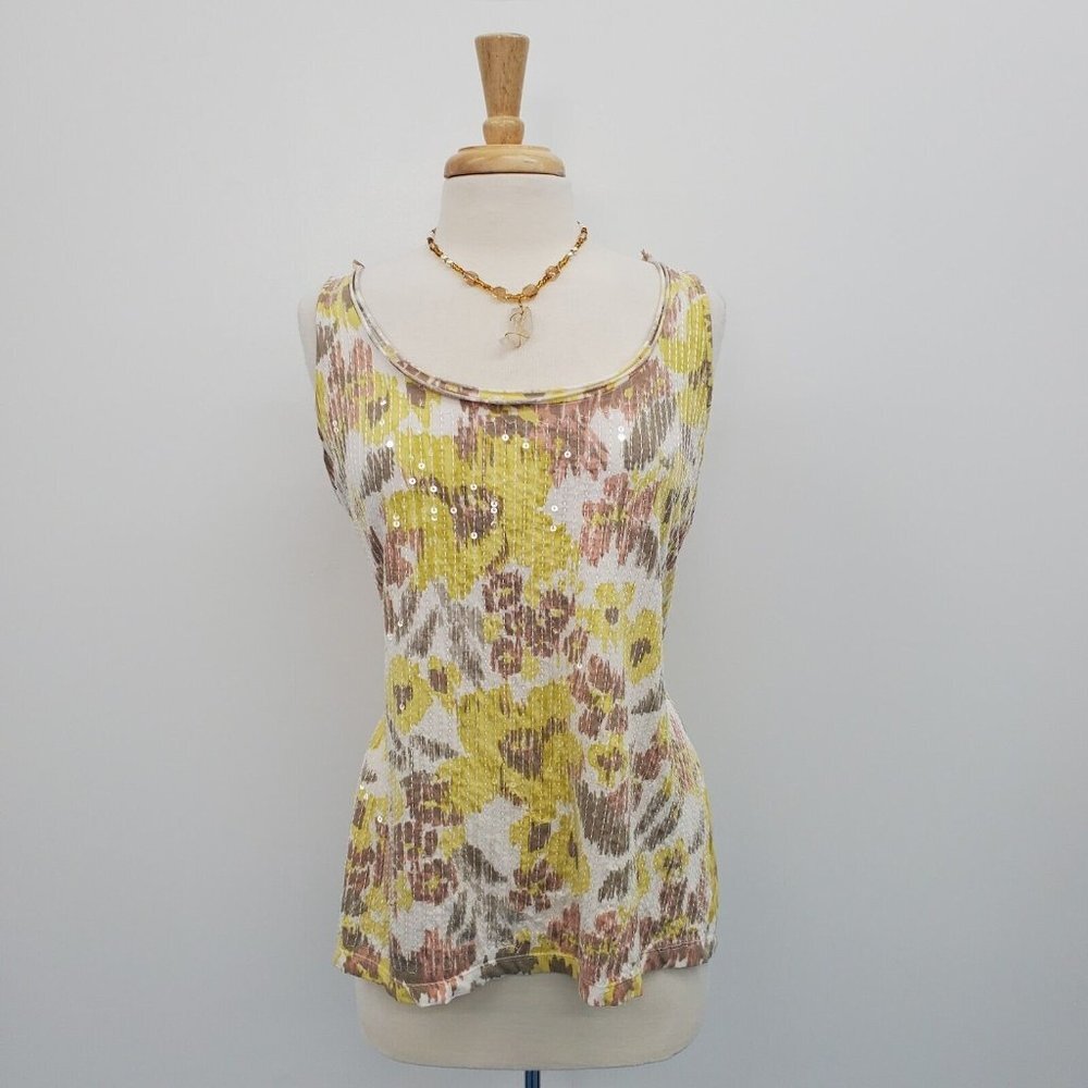 Old Navy Womens Sleeveless Scoop Neck Sequin Floral Tank‎ Top Size XXL Yellow
